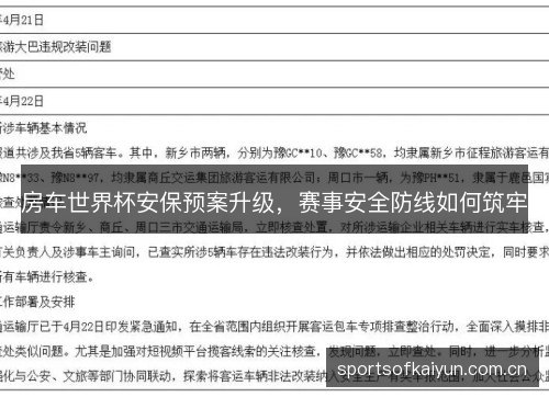 房车世界杯安保预案升级，赛事安全防线如何筑牢